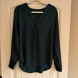 Ann Taylor Forest Green V-Neck Blouse